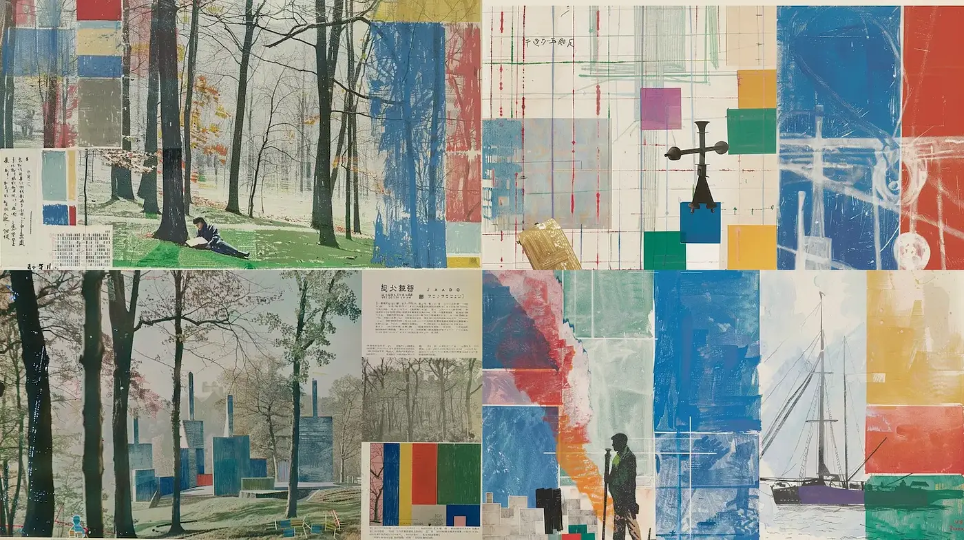 Abstract and Geometric Composition with Collaged Elements - Midjourney sref style