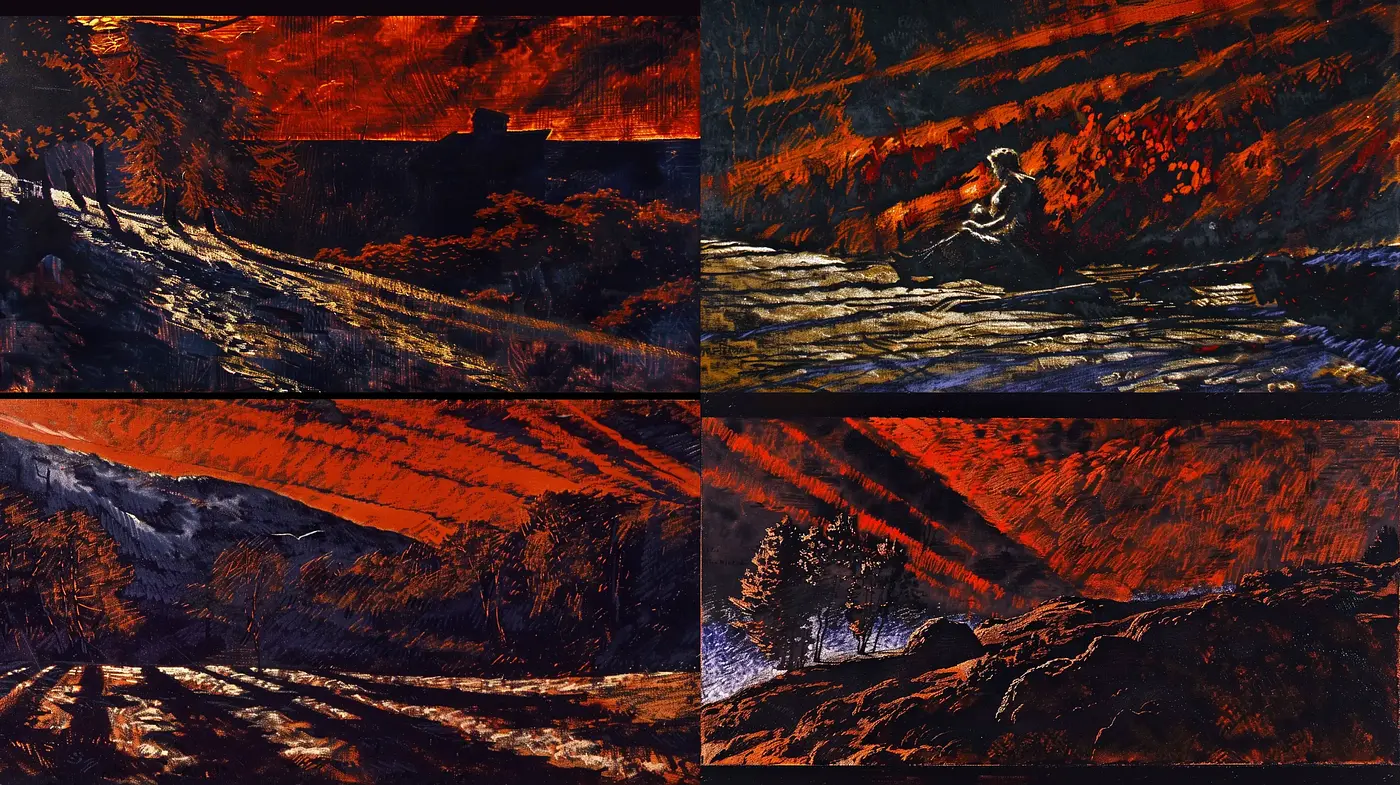 Vivid Embers: A Dance of Fiery Textures and Shadows - Midjourney sref style