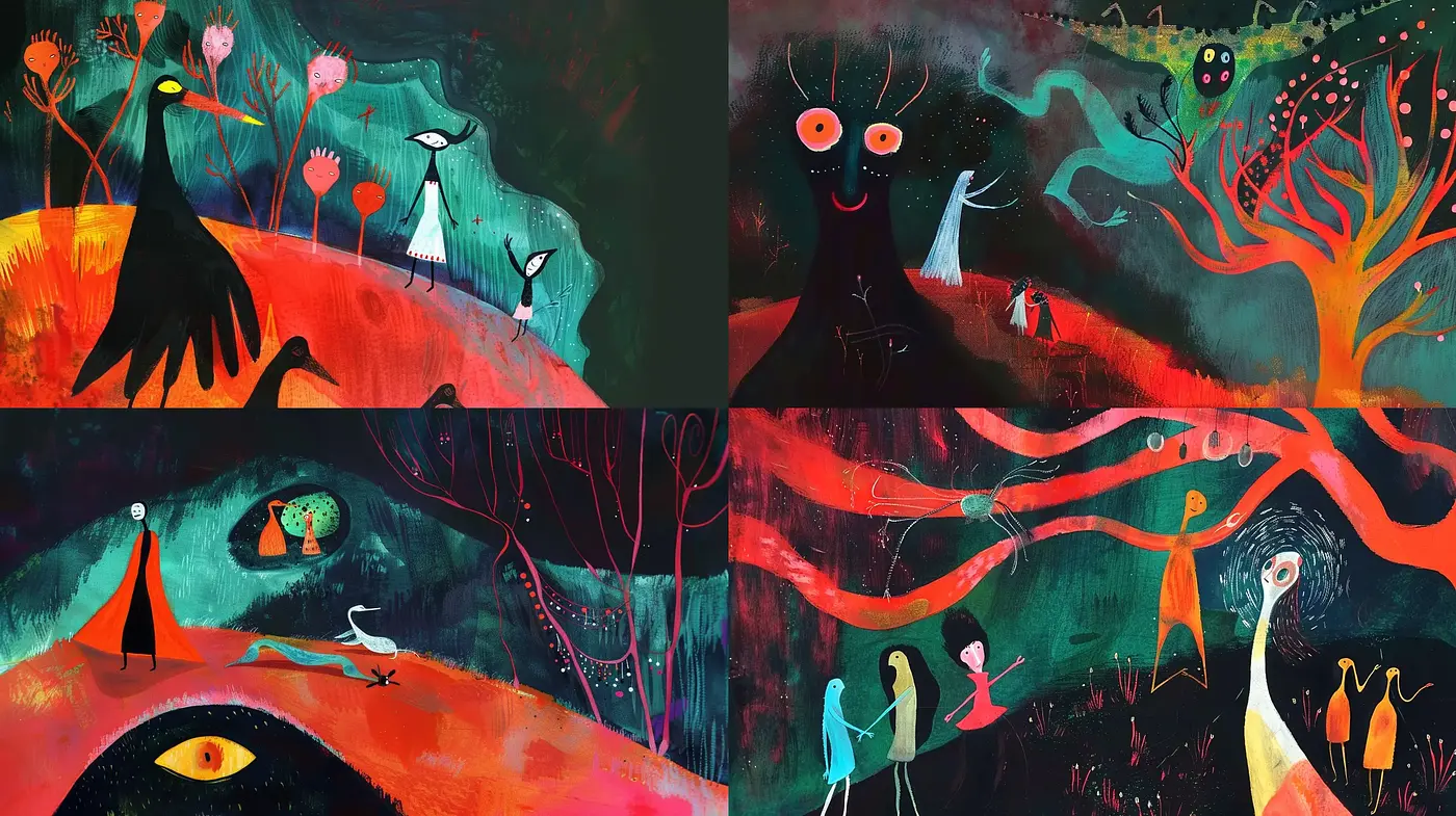 Whimsical Nocturnal Dreamscape in Vivid Brushstrokes - Midjourney sref style