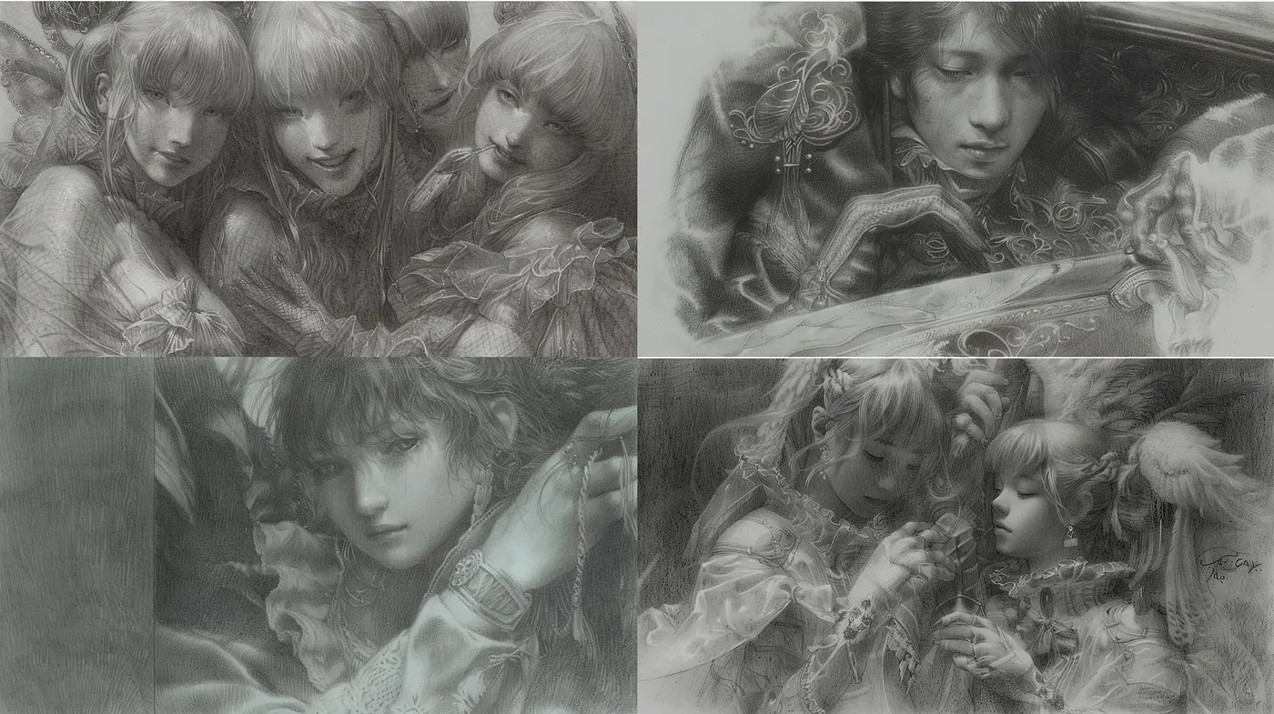 Ethereal Monochrome Dreams: A Homage to Pencil-Sketched Fantasies - Midjourney sref style