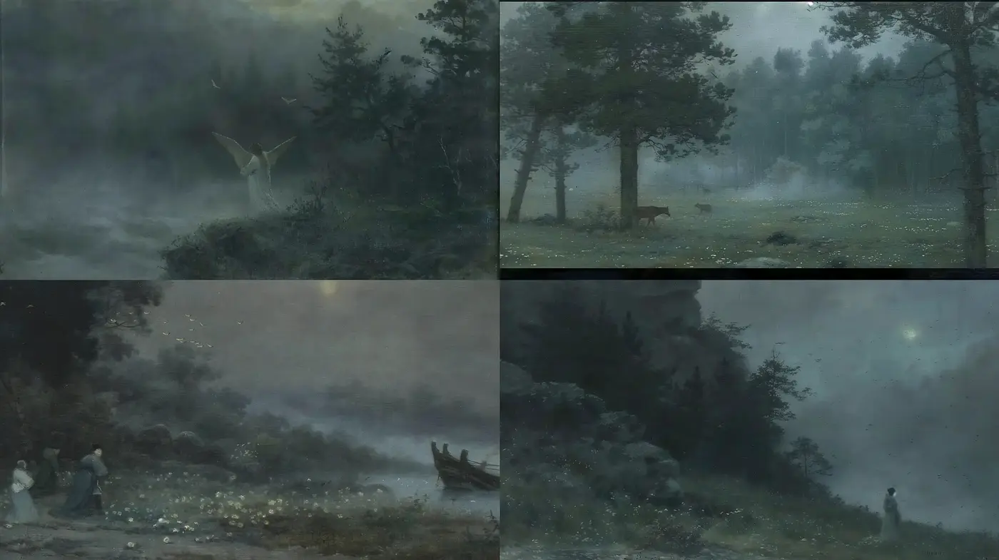 Ethereal Mist and Timeless Twilight Vistas - Midjourney sref style