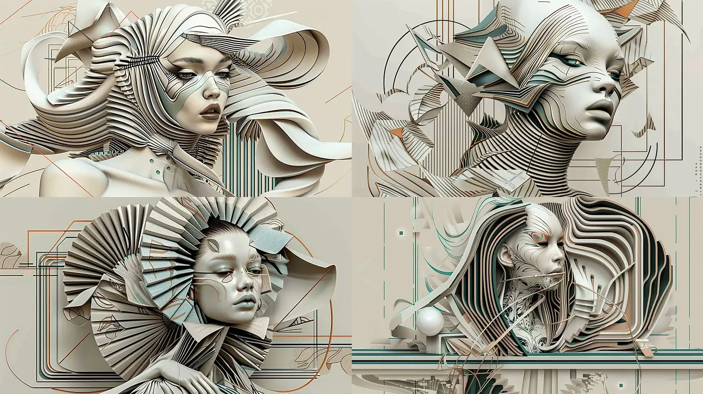Futuristic Melancholy: A Harmonious Blend of Abstract Neofuturism and Surrealist Sculpture - Midjourney sref style