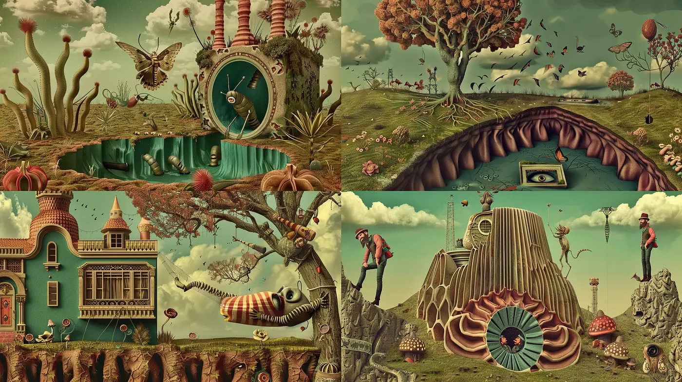 Surreal Dreamscapes: A Fusion of Organic Forms and Whimsical Structures - Midjourney sref style