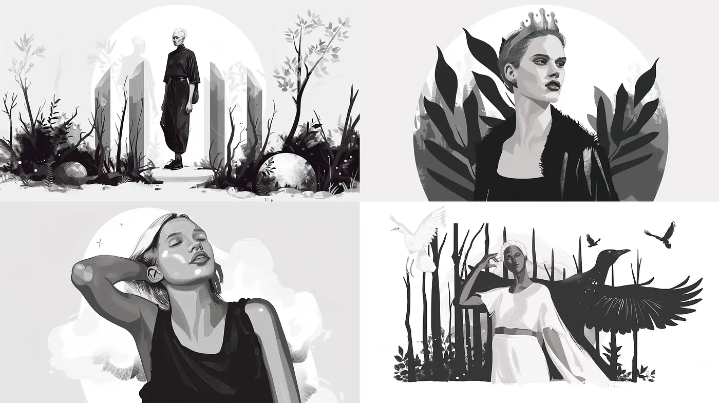 Monochromatic Elegance in Ethereal Nature - Midjourney sref style