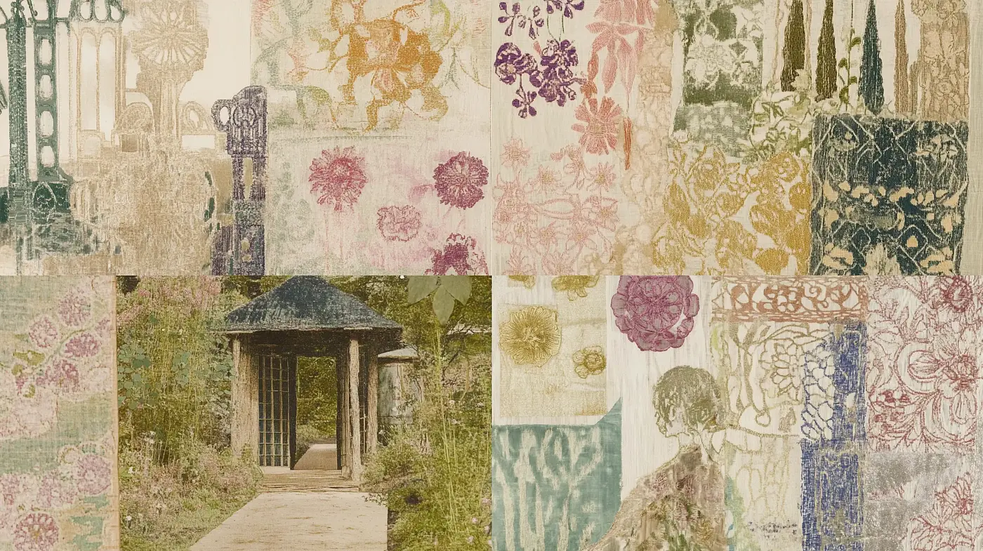 Ethereal Fabric Montage with Time-Worn Impressions - Midjourney sref style