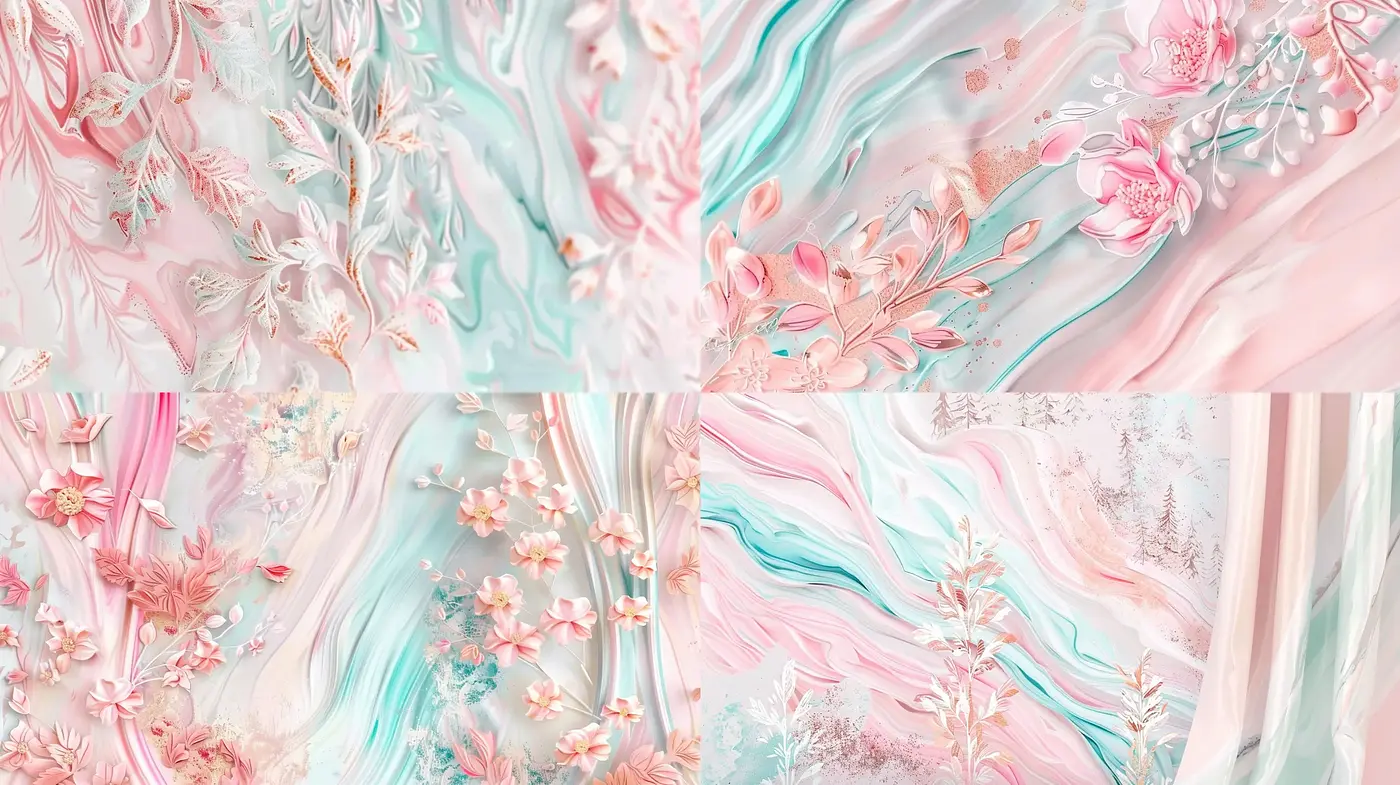 Ethereal Pastel Dreamscape with Floral Whimsy - Midjourney sref style