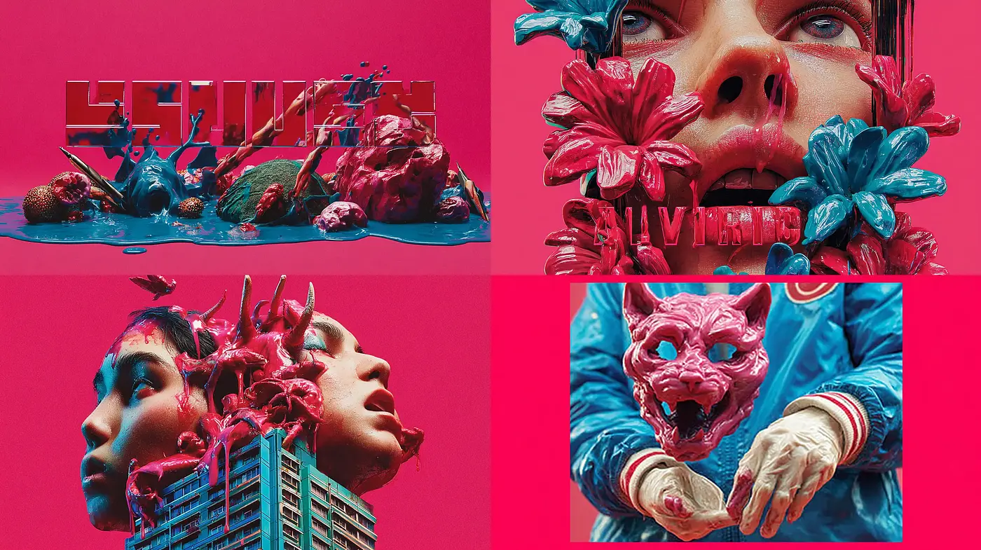 Vibrant surrealism with a dynamic interplay of organic and architectural elements - Midjourney sref style