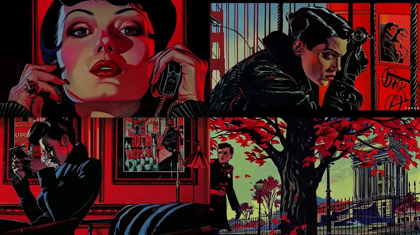 Dramatic, stylized narrative with a bold cinematic flair - Midjourney sref style
