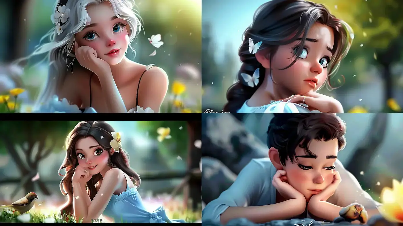 Charming and Whimsical Youthful Portraits with Nature Elements - Midjourney sref style