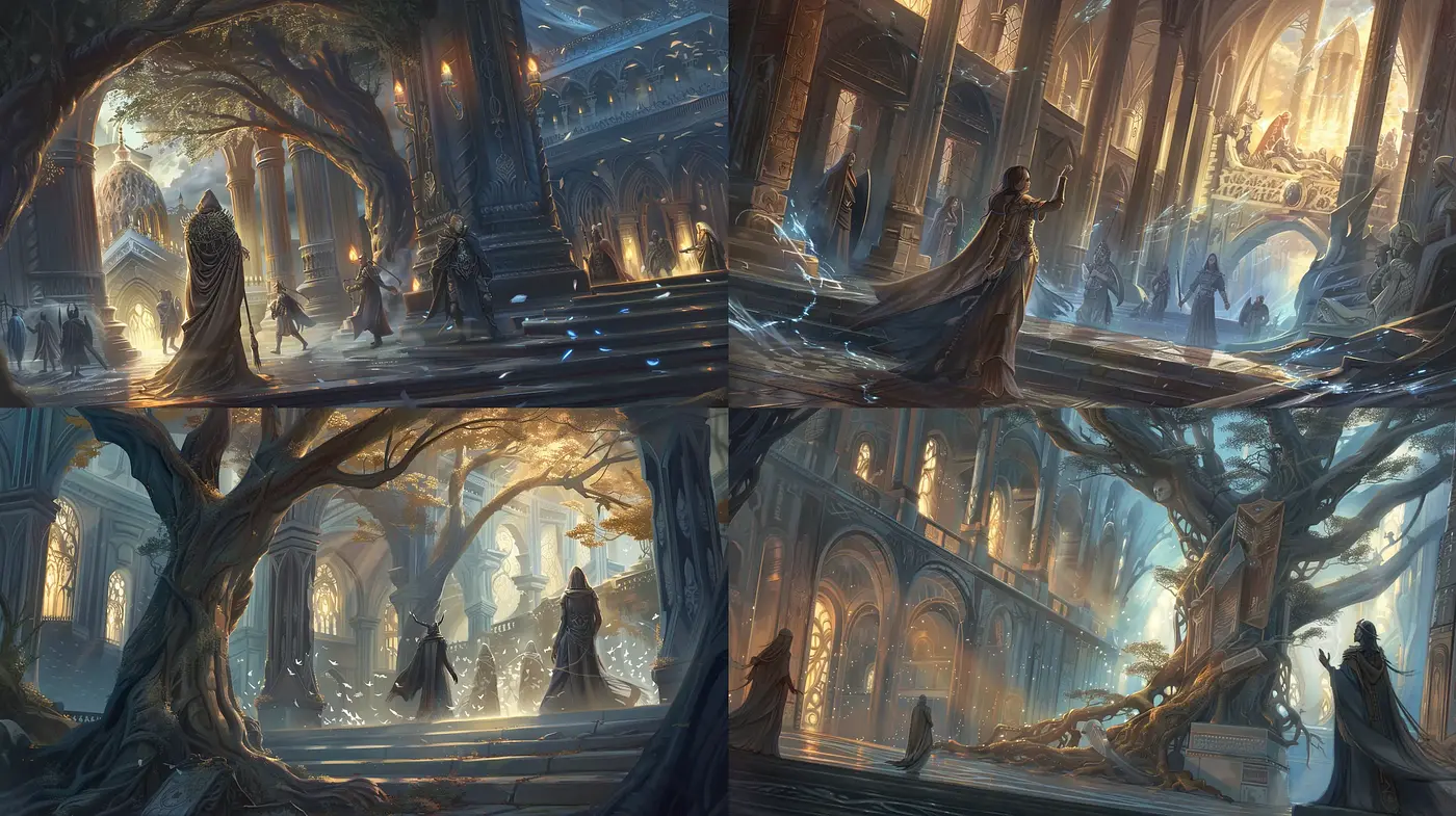 Ethereal Fantasy Realms with Luminous Architectural Majesty - Midjourney sref style