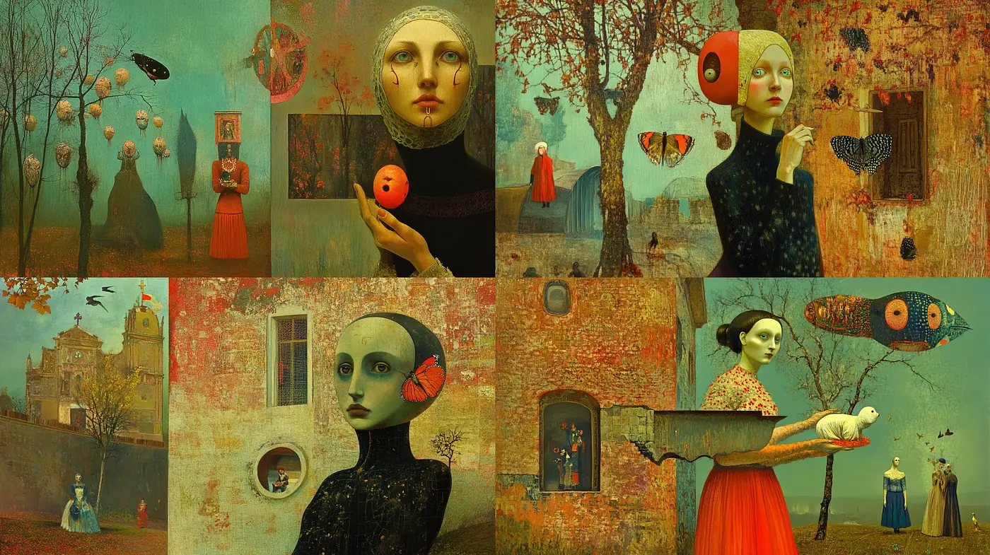 Whimsical Surrealism in Autumnal Hues - Midjourney sref style