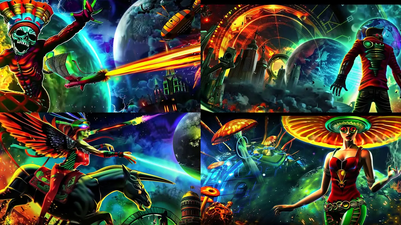Interstellar Psychedelia: A Fusion of Vibrant Hues and Cosmic Elements - Midjourney sref style