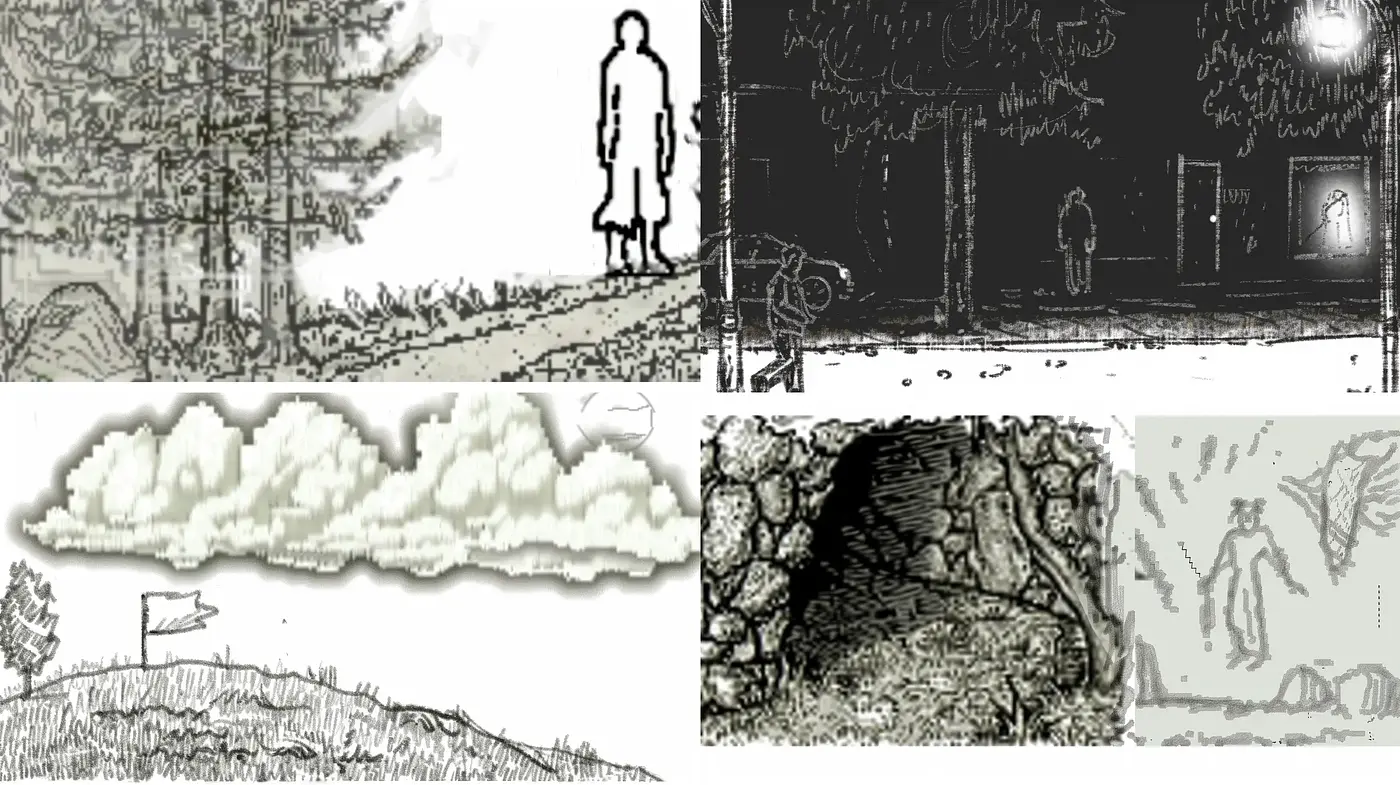 Monochromatic Etched Dreamscape Fusion - Midjourney sref style