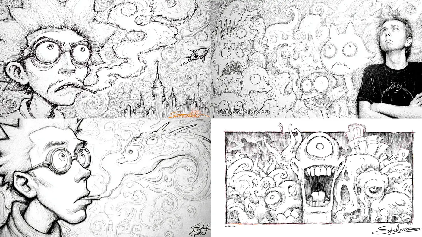 Dynamic and whimsical illustrations with surreal elements - Midjourney sref style