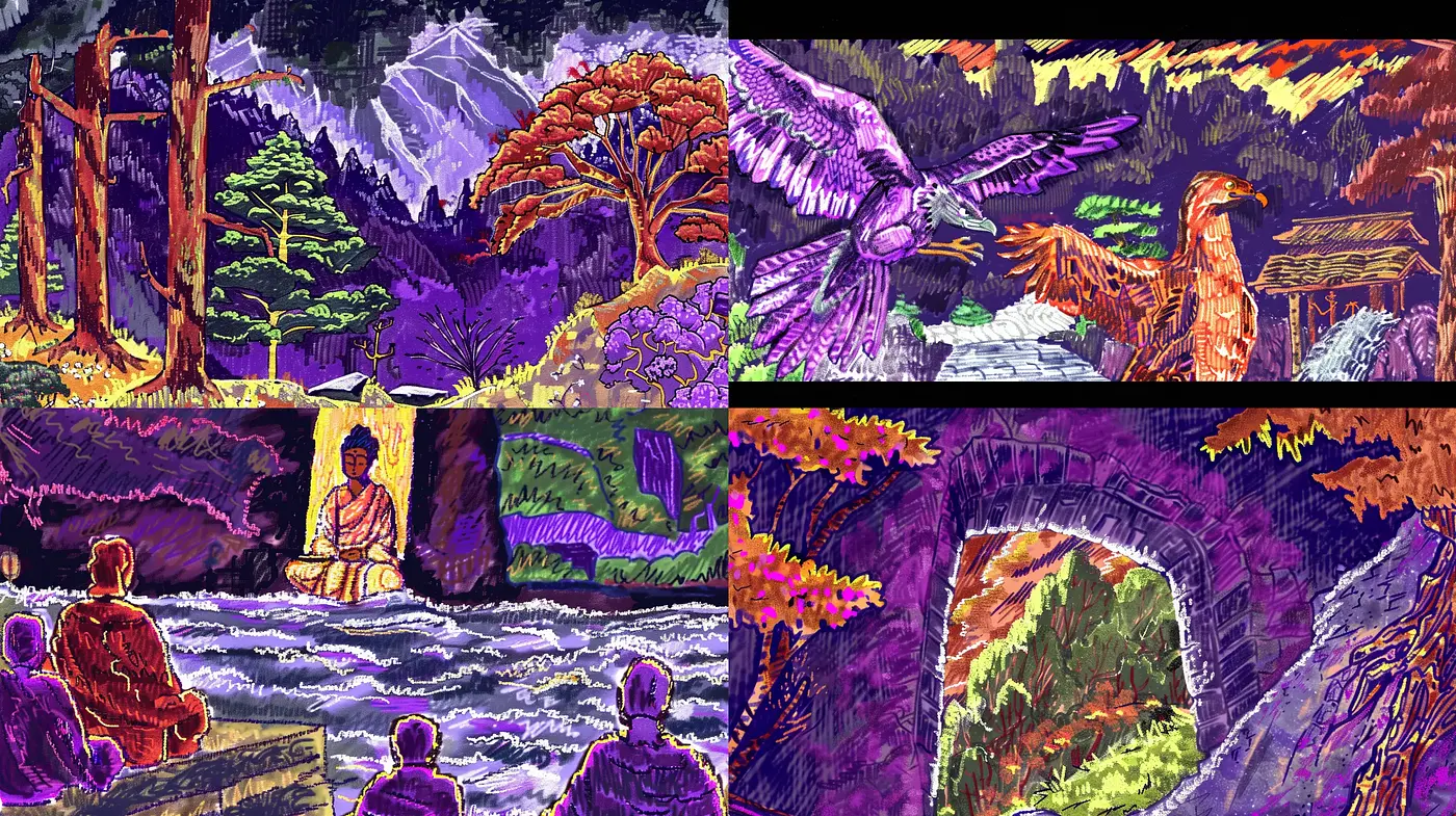 Psychedelic Echoes of Surreal Landscapes - Midjourney sref style