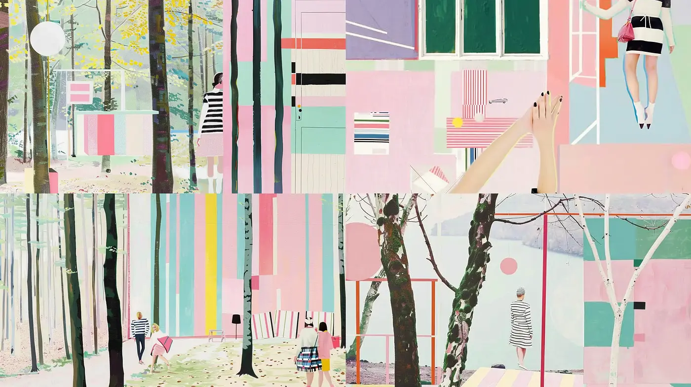 Contemporary Pastel Dreamscape with Geometric Patterns - Midjourney sref style