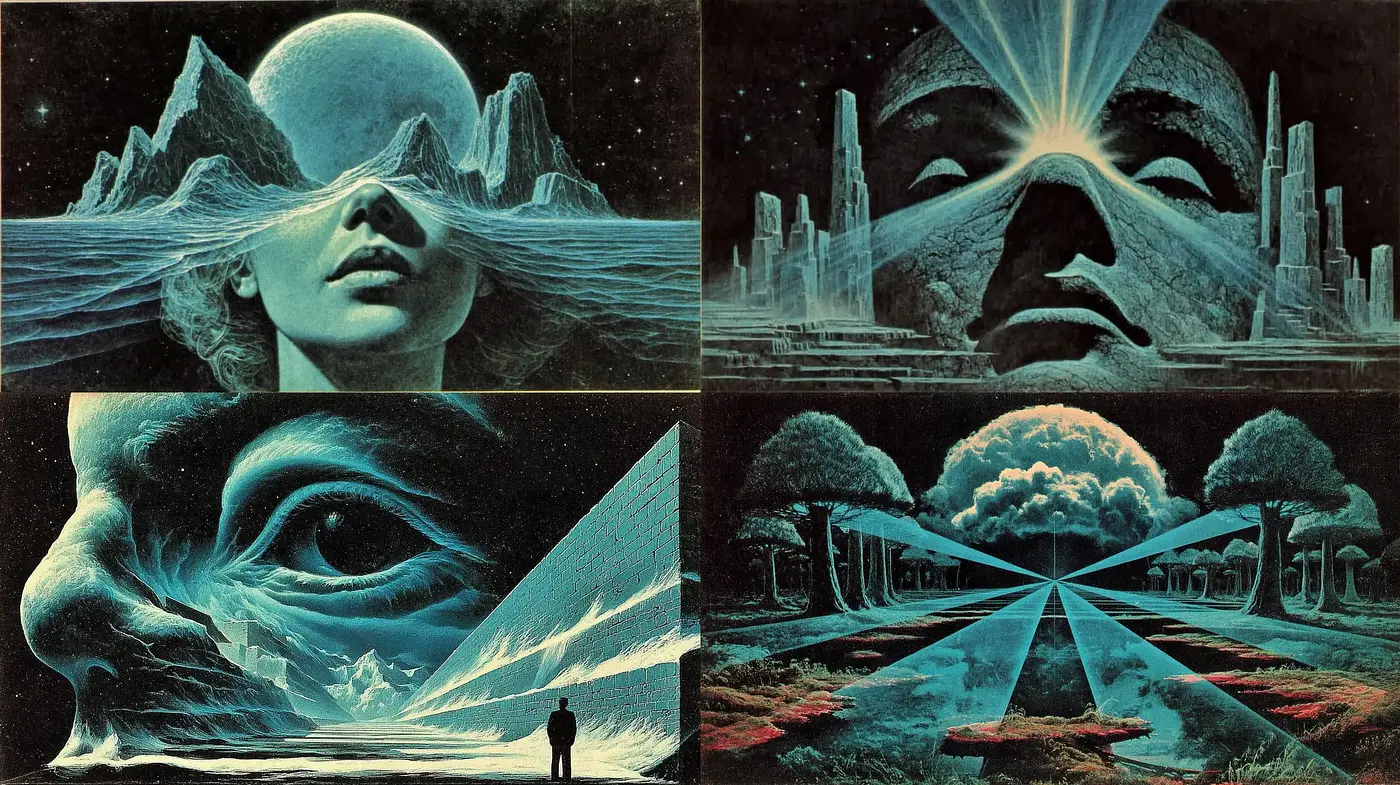 Dreamlike Surrealism with a Cosmic Theme - Midjourney sref style