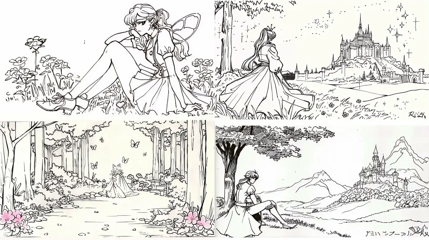 Whimsical Fantasy Landscape Illustrations with Animated Aesthetics - Midjourney sref style