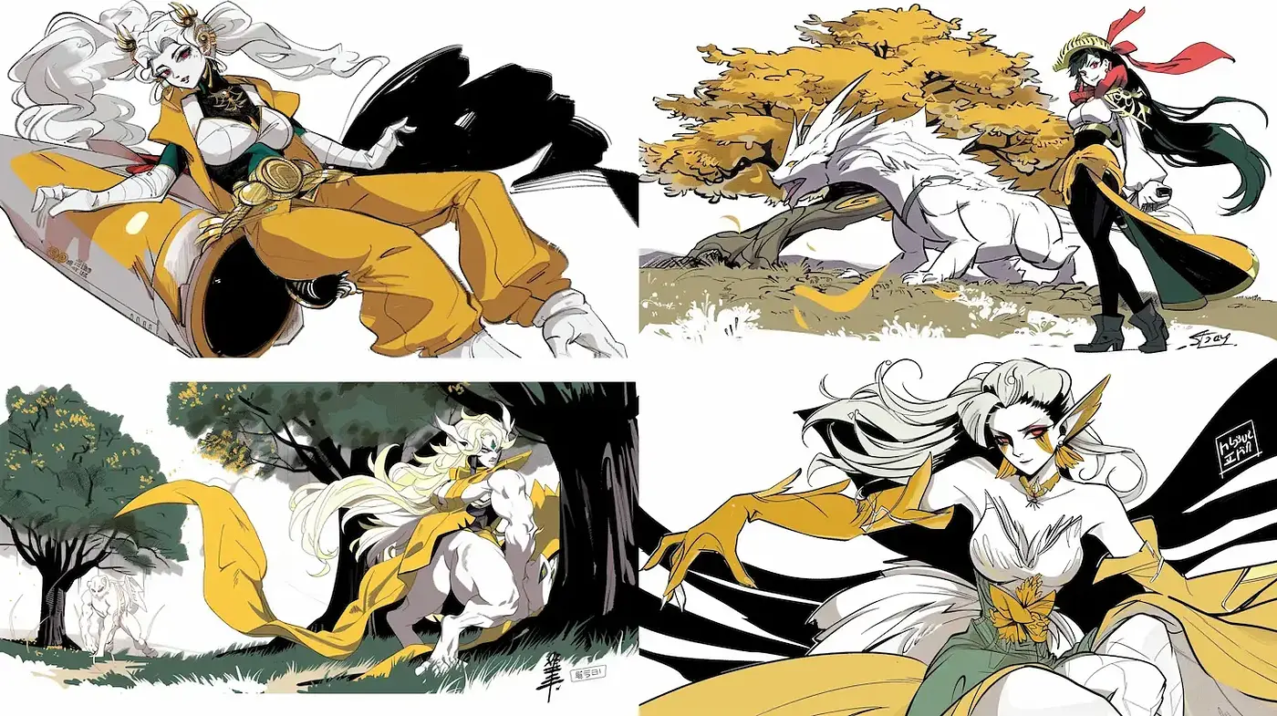 Dynamic, stylized compositions with whimsical charm and vivid expression - Midjourney sref style