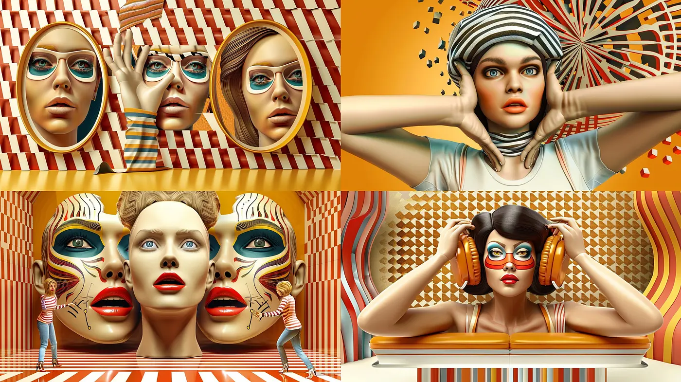 Whimsical Geometric Mosaics with Surrealist Influence - Midjourney sref style