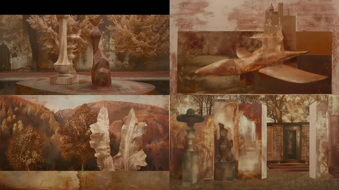Autumnal Elegance in Sepia Tones: A Fusion of Nature and Sculpture in Art - Midjourney sref style