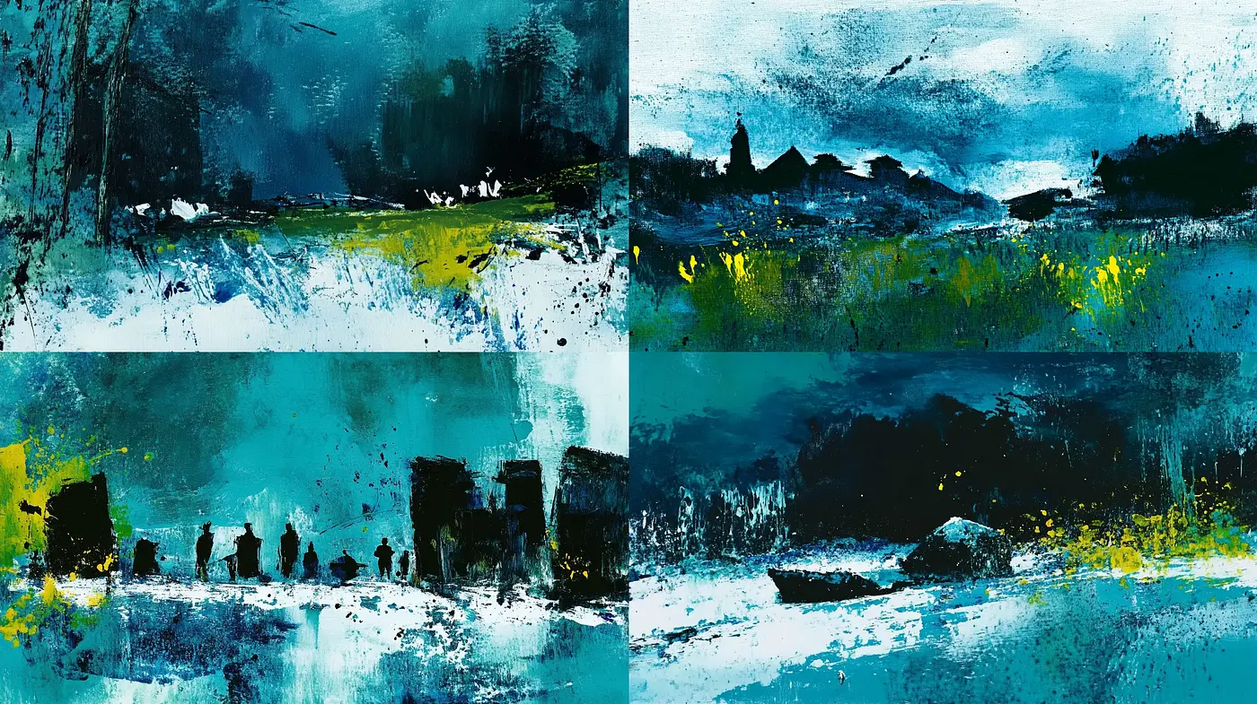 Abstract Turbulence in Aquatic and Citrine Hues - Midjourney sref style