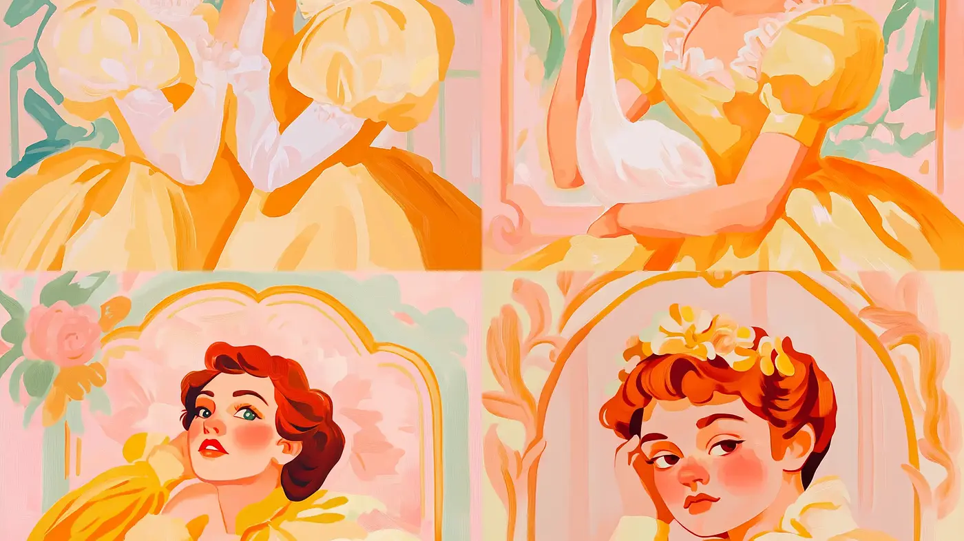 Dreamy Pastel Portraiture with a Touch of Mid-Century Illustration Elegance - Midjourney sref style