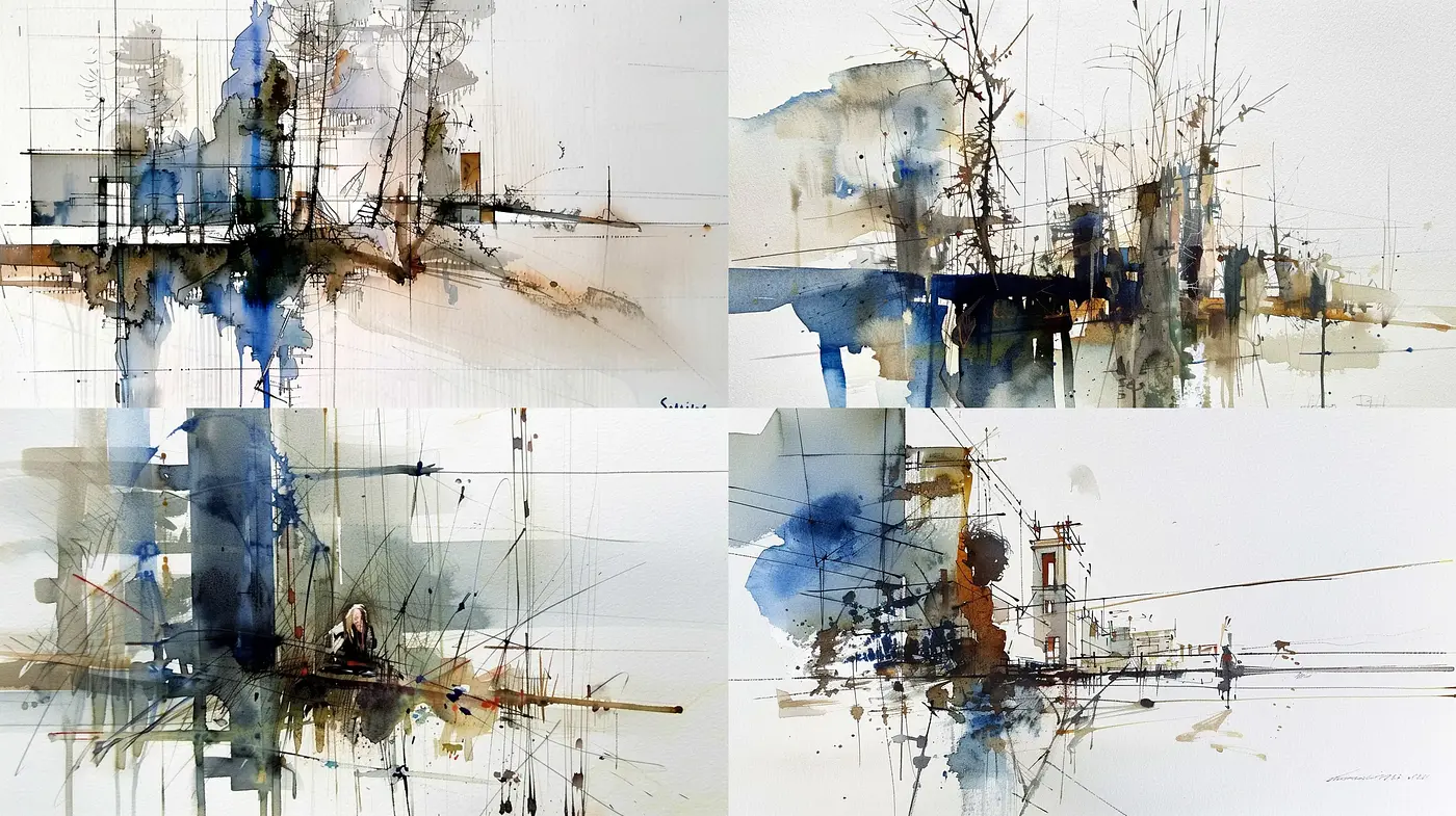 Ethereal Watercolor Abstractions Melding Nature and Urbanity - Midjourney sref style
