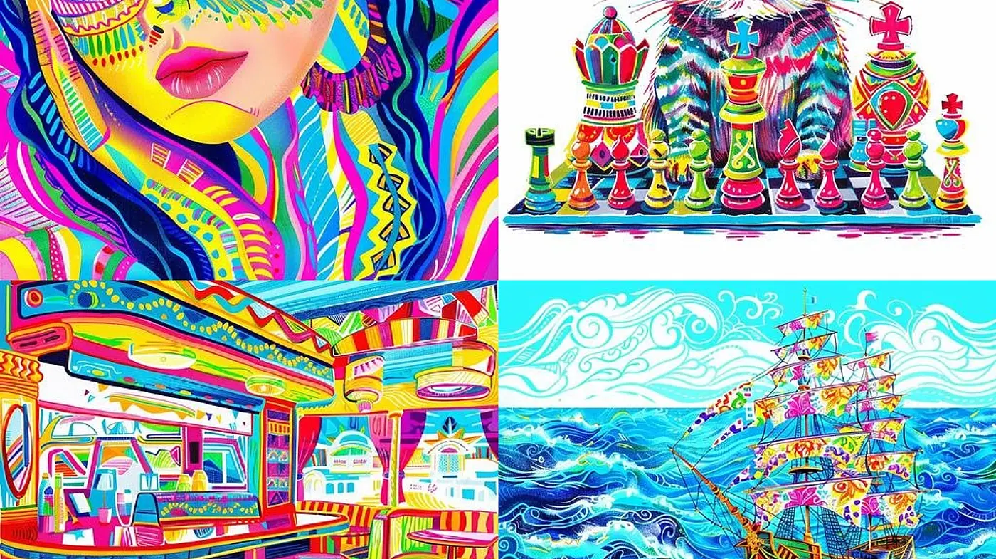 Vibrant Synesthetic Reverie: A Fusion of Psychedelic and Surrealist Art - Midjourney sref style