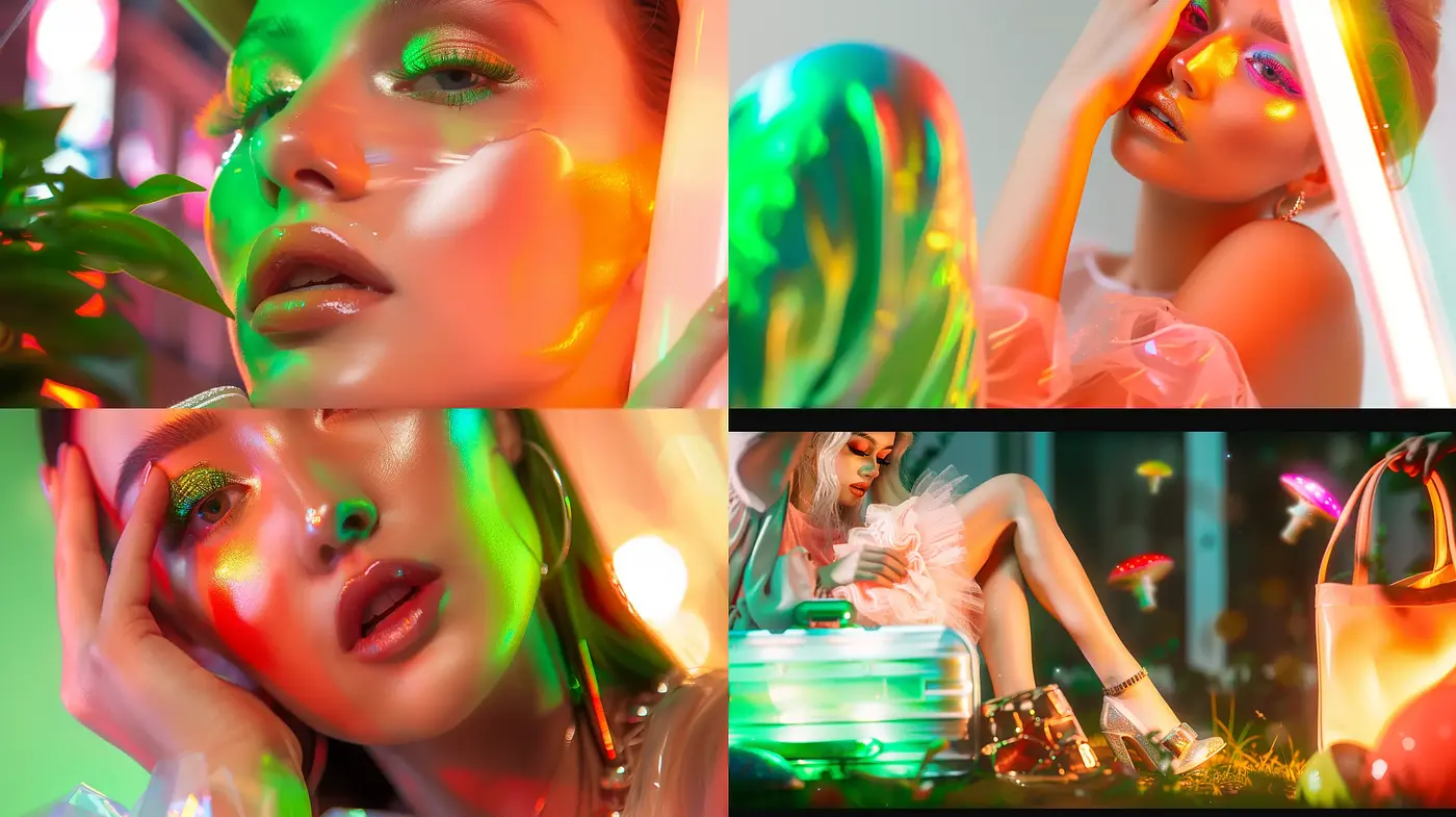 Luminous Dreamscape: A Synthesis of Hyperreal Gloss and Neon Hues - Midjourney sref style