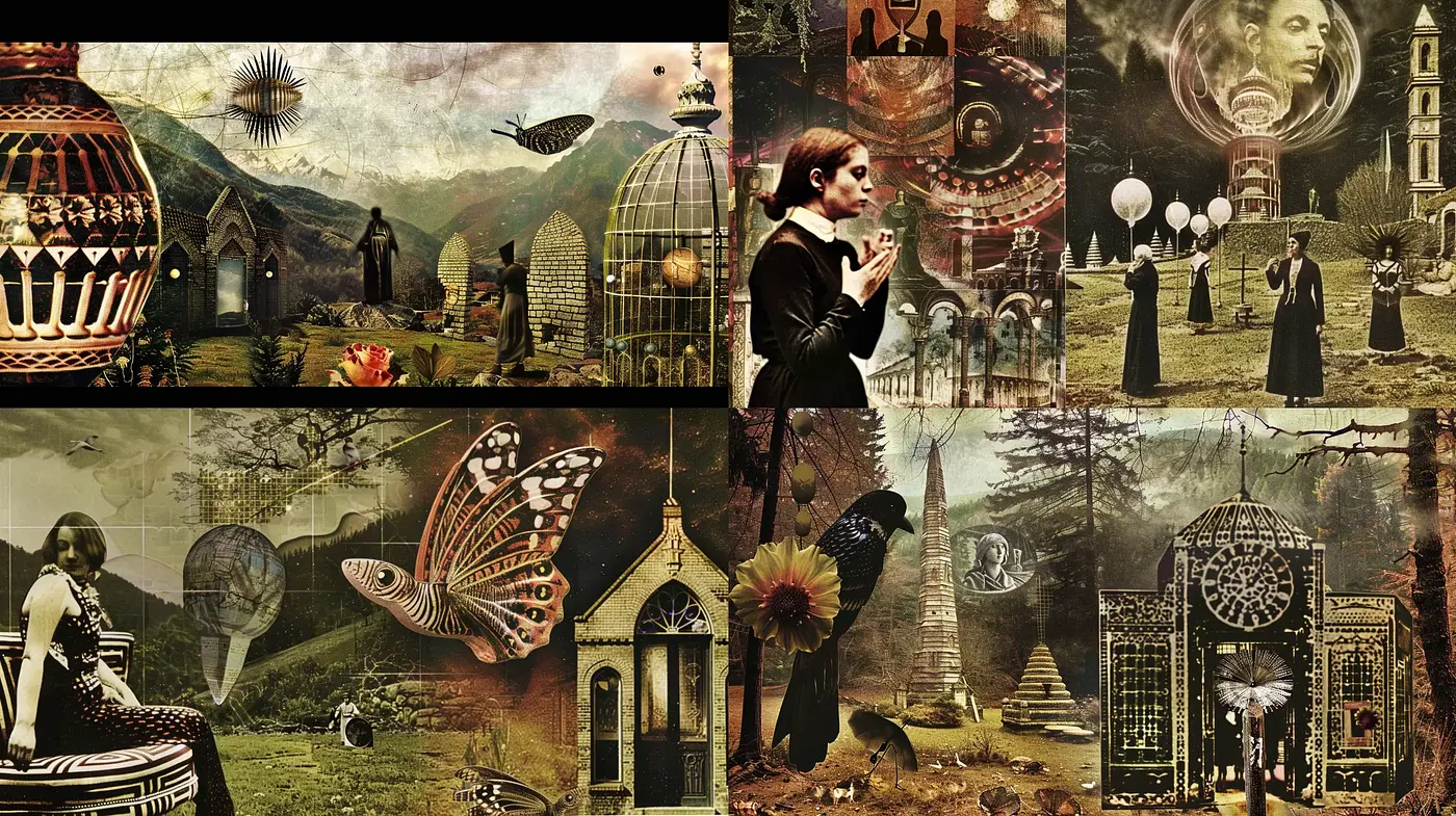 Ethereal Dreamscape Collage with a Surreal Victorian Twist - Midjourney sref style