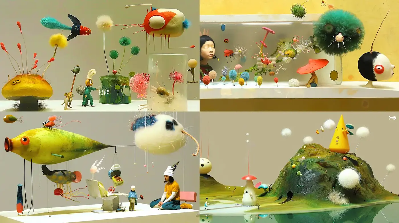 Surreal and Whimsical Three-Dimensional World with Playful Elements - Midjourney sref style