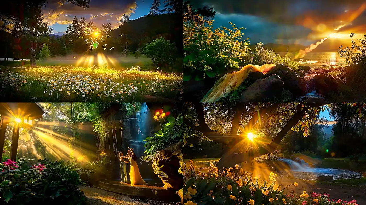 Luminous Ethereal Landscapes: A Consistent Golden Hour Glow - Midjourney sref style