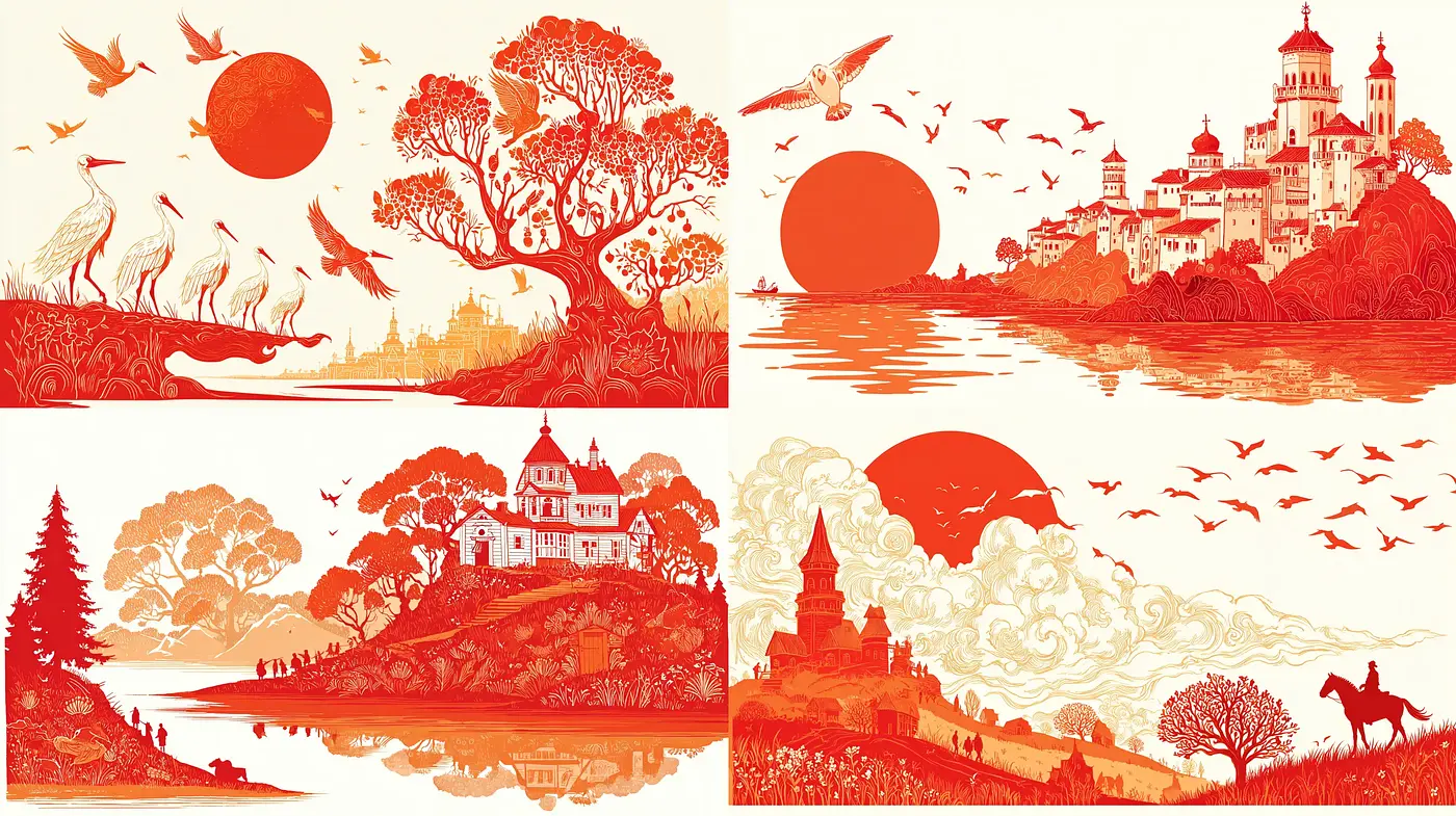 Consistent Ethereal Landscape with Vibrant Warm Tones - Midjourney sref style