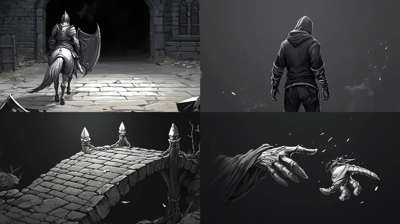 Monochromatic Shades of Intrigue: A Dive into the Fantastical Realm - Midjourney sref style