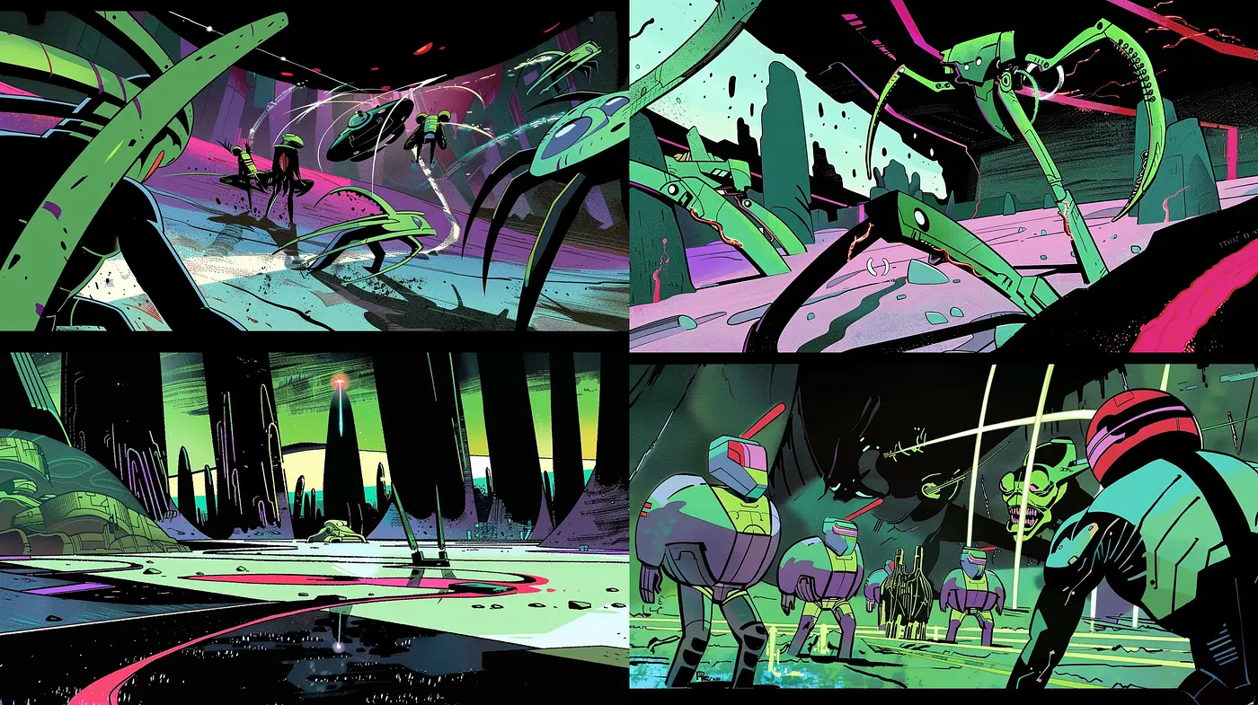Neon Dystopia: A Retro-Futuristic Visual Synthesis - Midjourney sref style