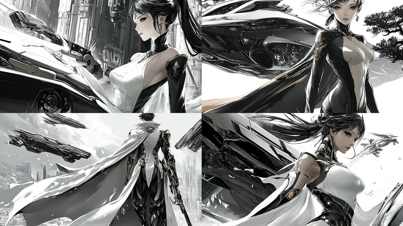 Monochrome Elegance: A Symphony of Grayscale and Dynamic Brushwork - Midjourney sref style