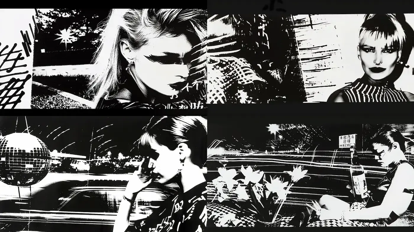 Dynamic Noir Aesthetic with a Touch of Retro Chic - Midjourney sref style