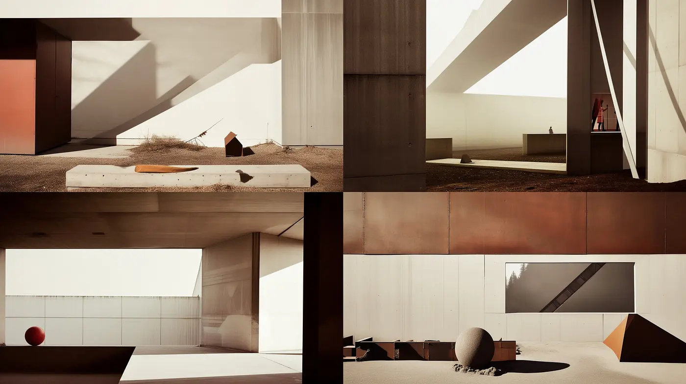Harmonized Architectural Abstraction with a Warm Tonal Embrace - Midjourney sref style