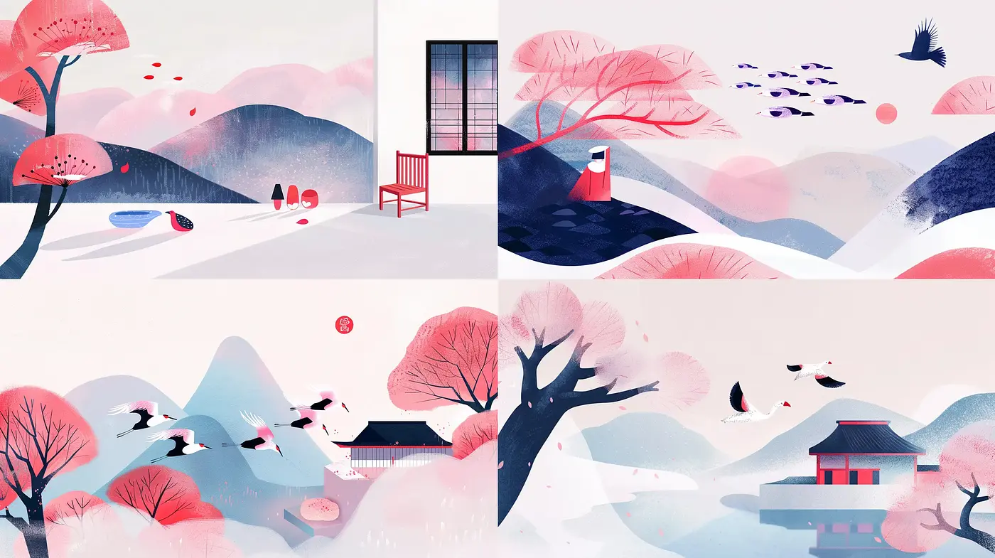 Tranquil Serenity in Stylized Pastel Landscapes - Midjourney sref style