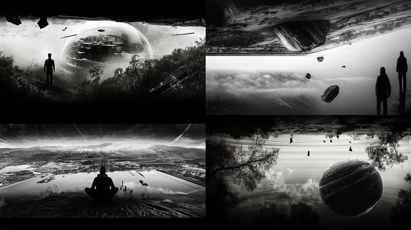 Monochromatic Vistas of Stylized Sci-Fi Landscapes - Midjourney sref style