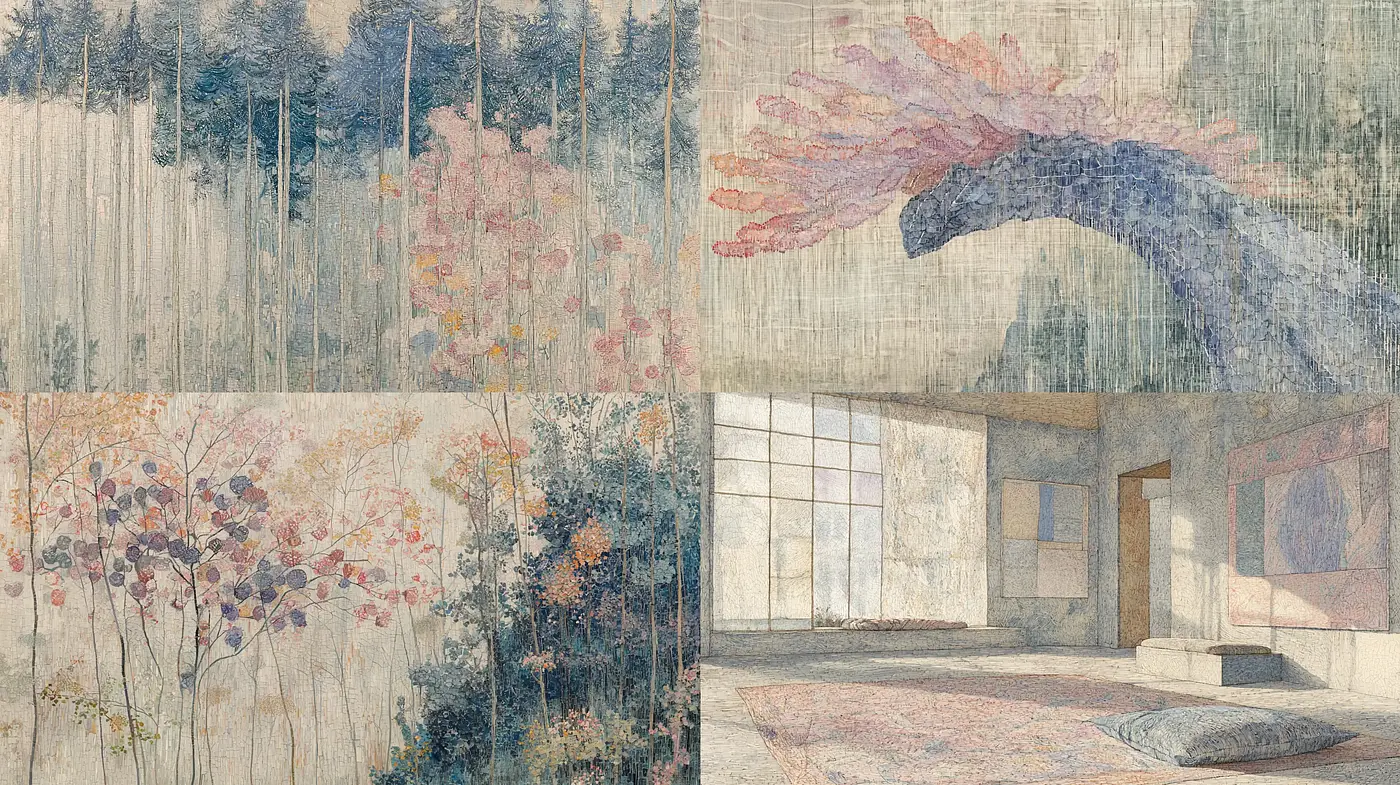 Ethereal Pastel Textures Blending Natural and Architectural Elements - Midjourney sref style