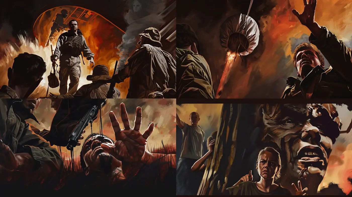 Dramatic Tableaus of Heroic Confrontation - Midjourney sref style