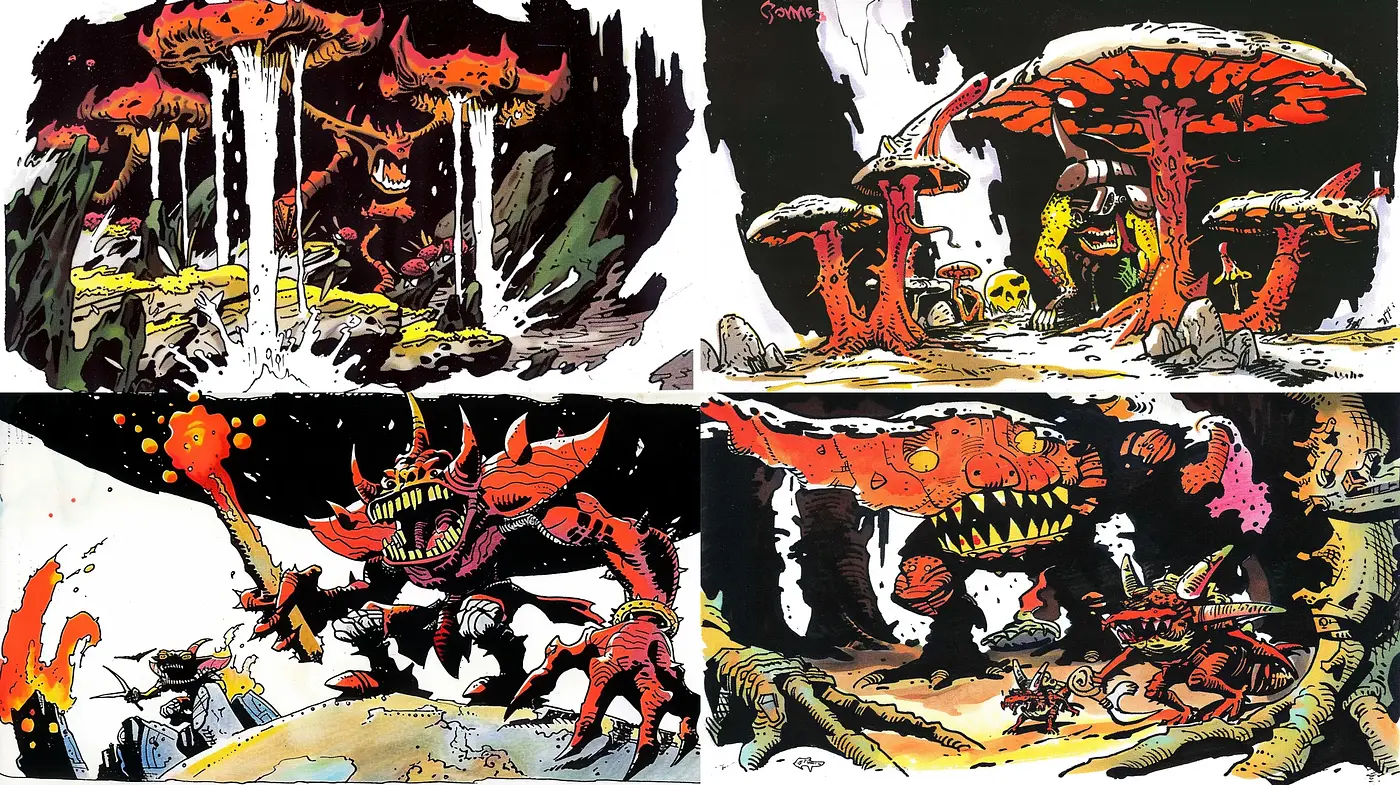 Eccentric Fantasy Lands with a Grotesque Comic Book Edge - Midjourney sref style