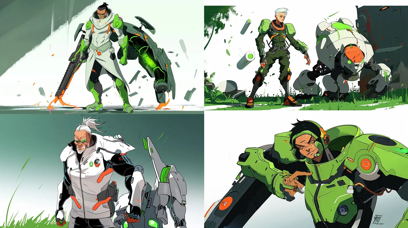Futuristic Valor with Organic Palettes: Consistent Hybridity Across Imaginative Sci-Fi Tableaus - Midjourney sref style