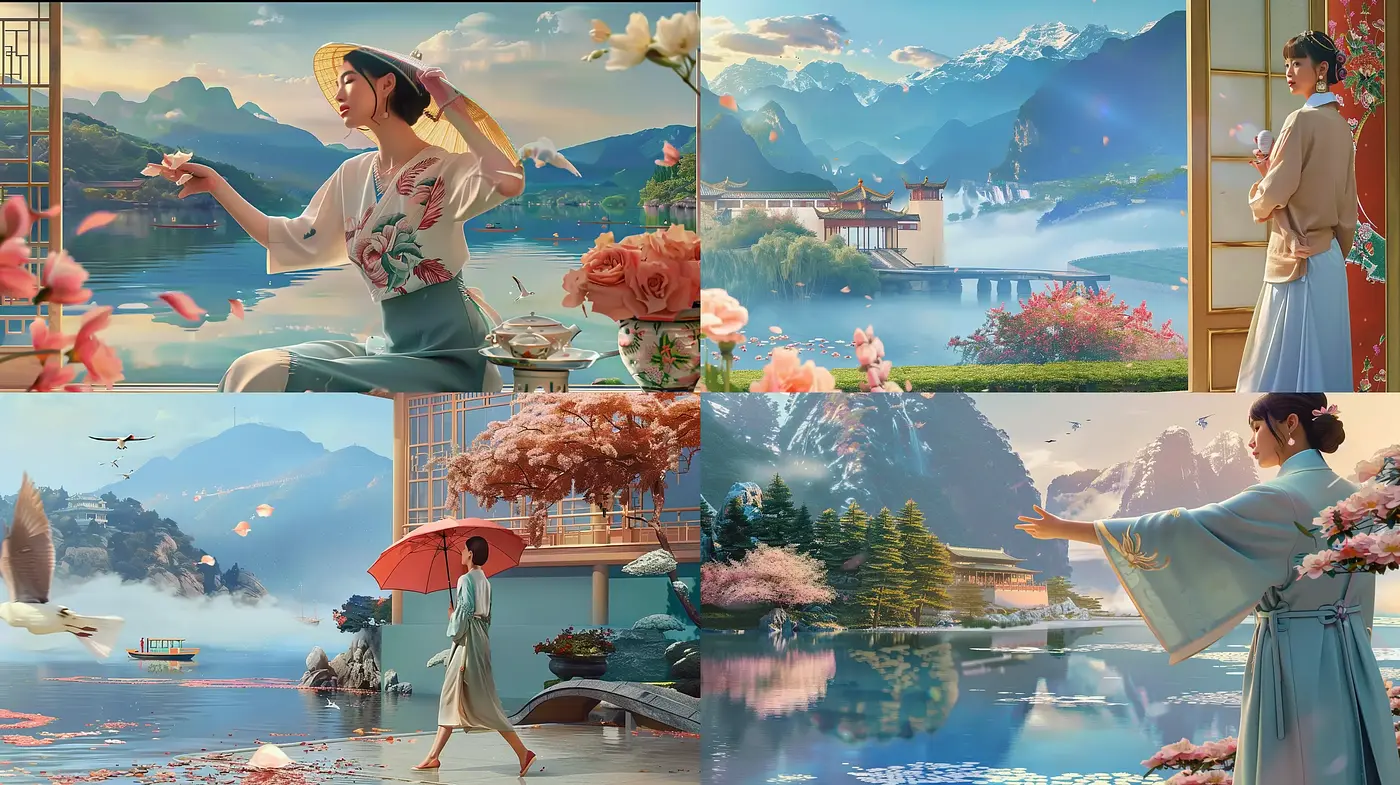 Ethereal Vistas of Serene Elegance: A Pastel Homage to Traditional Eastern Aesthetics - Midjourney sref style