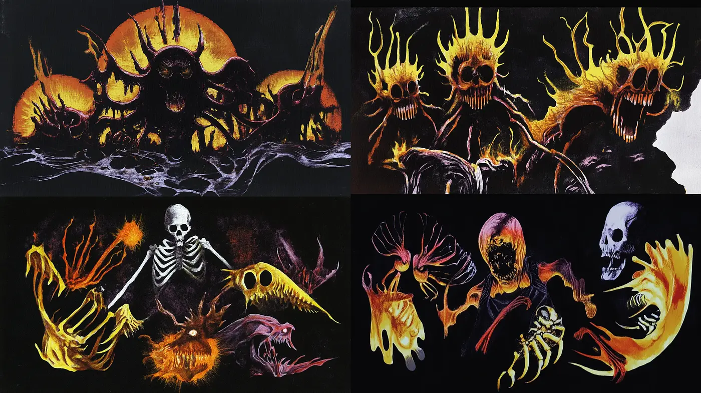 Glowing Nightmare: A Homage to Surreal Dark Fantasy - Midjourney sref style