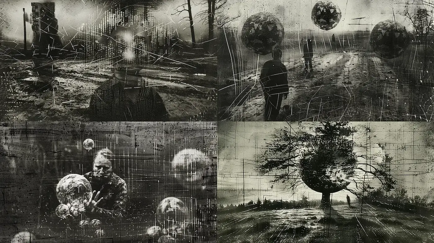 Monochromatic Ethereal Landscapes with a Surreal Touch - Midjourney sref style