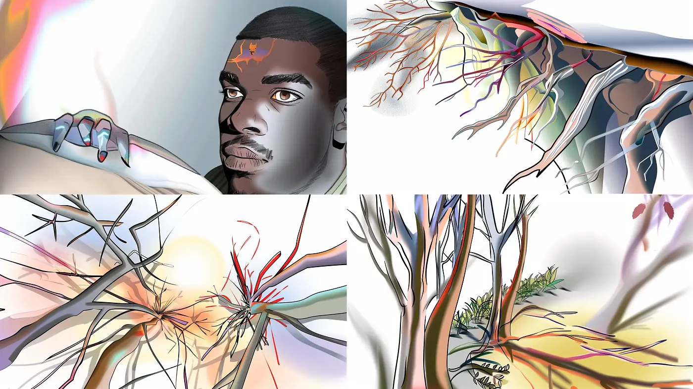 Ethereal Neural Network-Inspired Fusion of Nature and Human Elements - Midjourney sref style