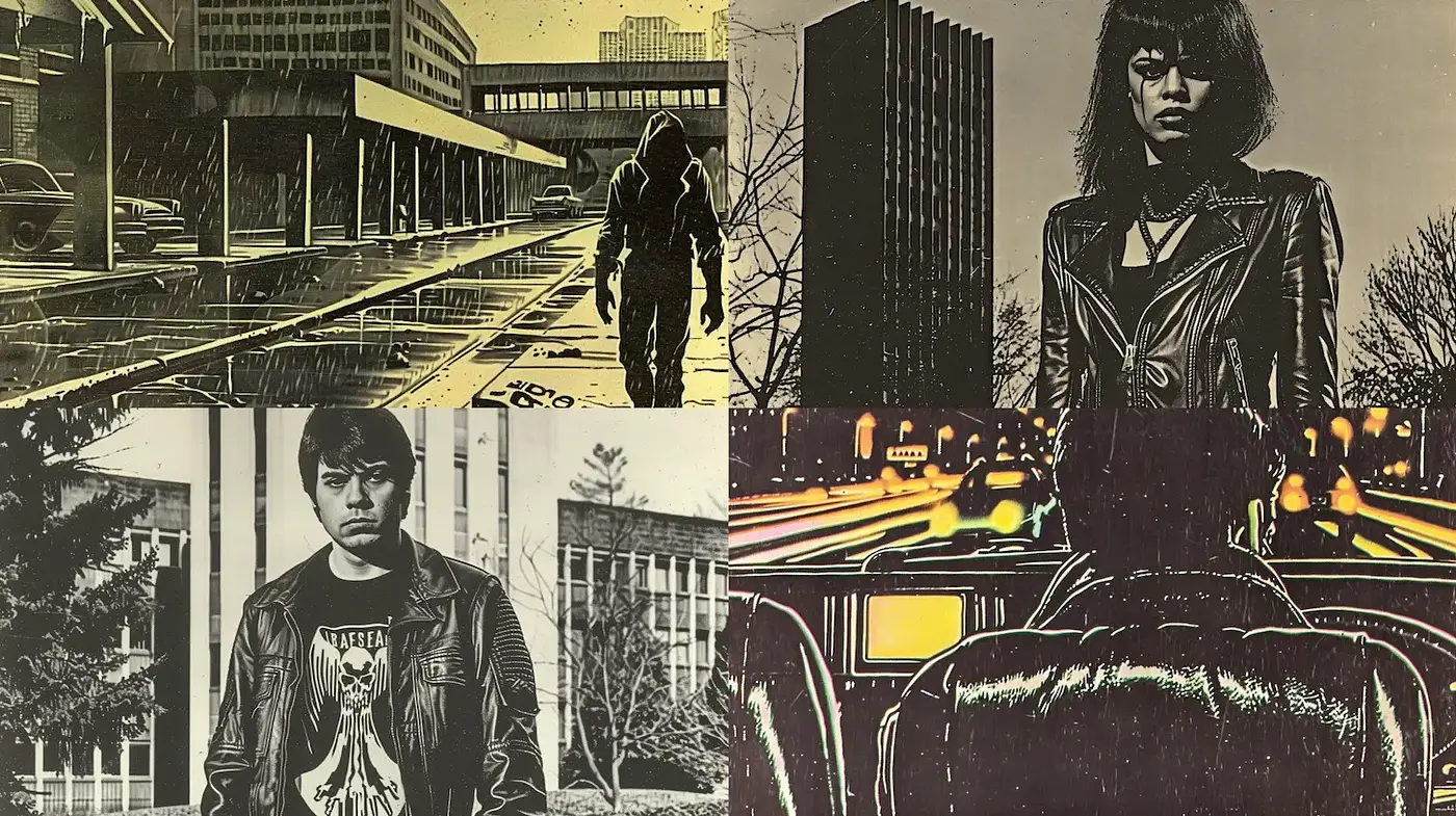 Dark, gritty, and nostalgic stylization with urban influences - Midjourney sref style